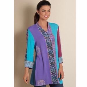 Soft Surroundings Purple and Turquoise Batik, Tunic Top.